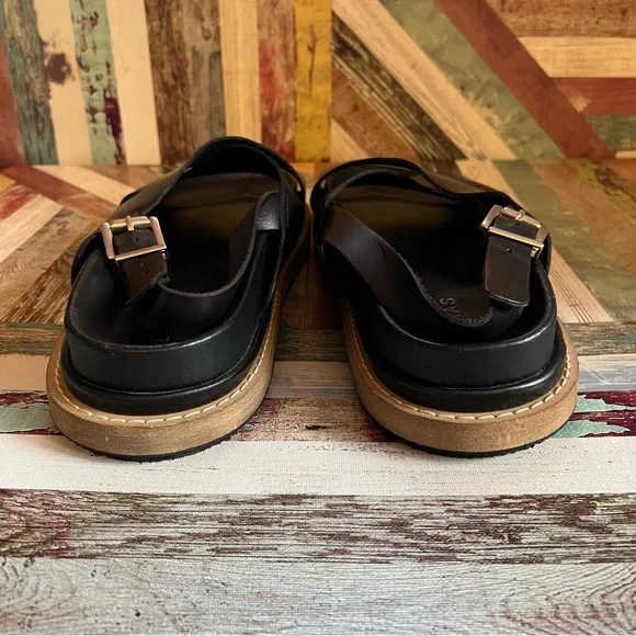 ALOHAS Marshmallow Black Leather Crossover Slingback Sandals - Picture 7 of 9